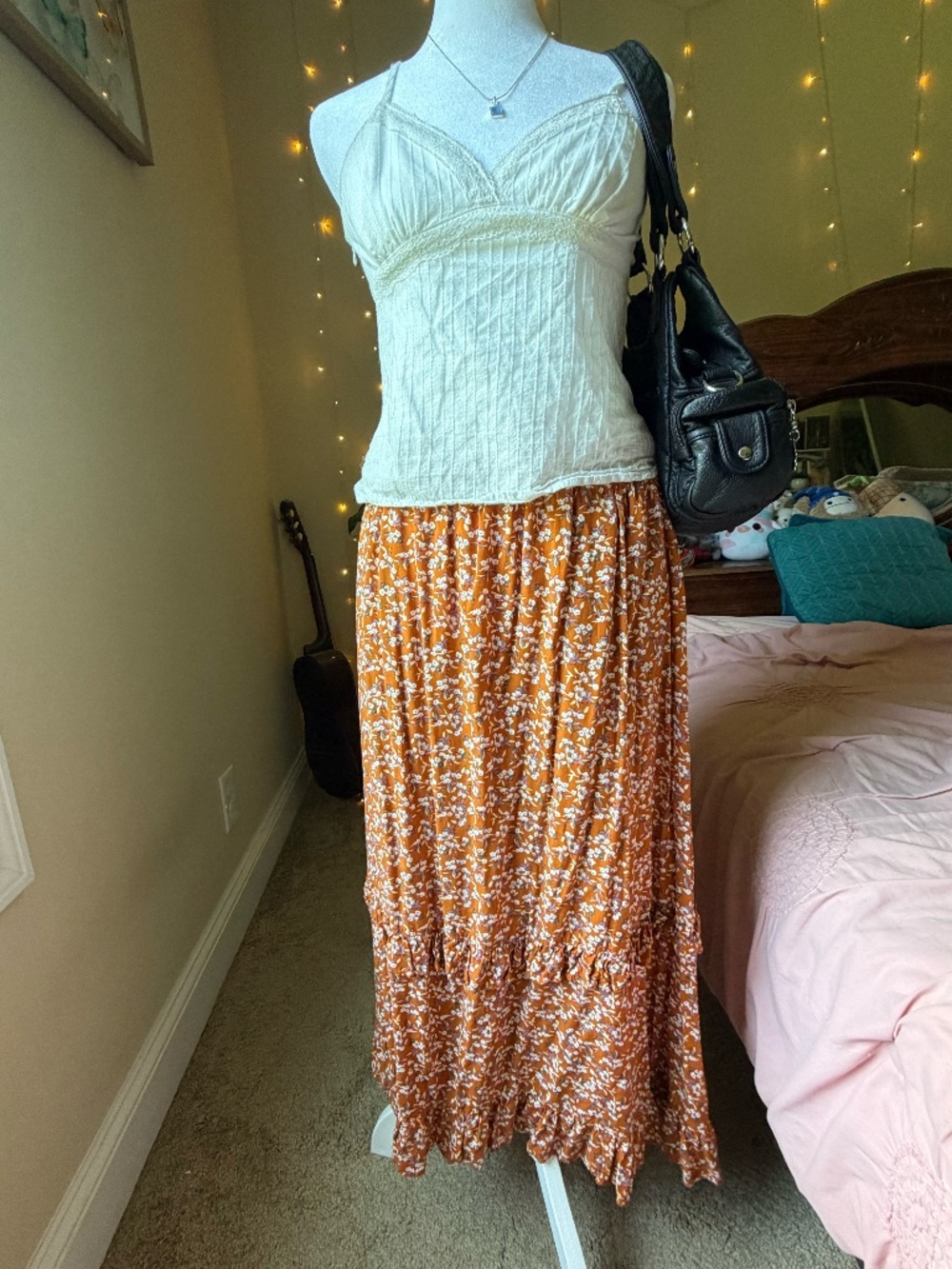 Rust orange floral skirt